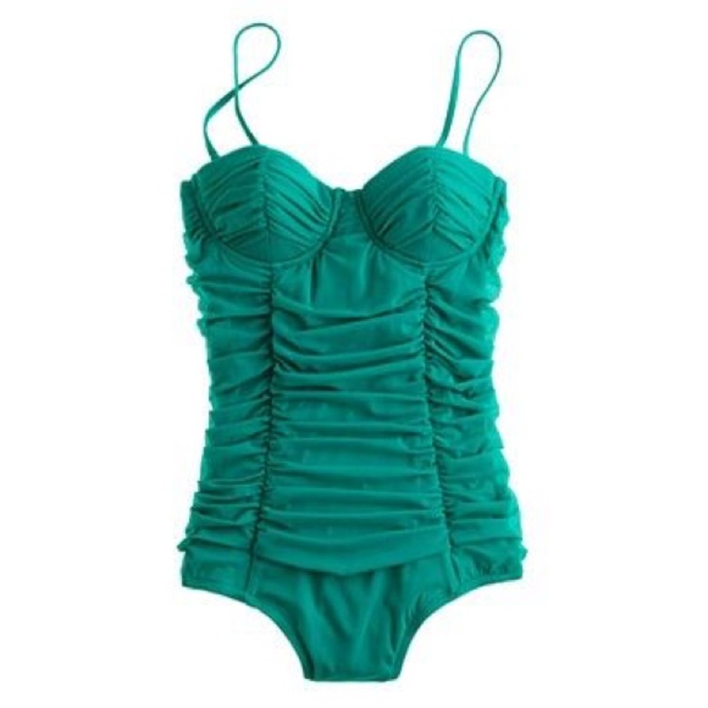 J. Crew Teal Ruched One-Piece Swimsuit